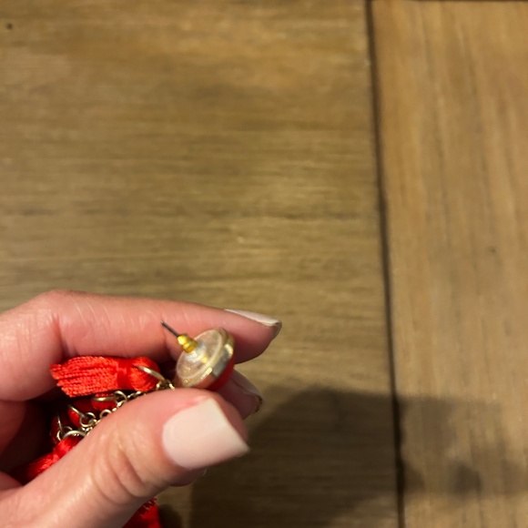 Red Tassel Earrings - Picture 2 of 3